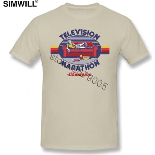 Vintage Men Summer Short Sleeved T shirt Television Marathon Funny Graphic T-Shirt O Neck 100% Cotton Tee Shirts Merch
