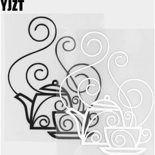 YJZT 12×15.5CM Art kettle And Cup Vinyl Decals Fashion Creative Decoration Car Stickers Black / Silver 20D-0301