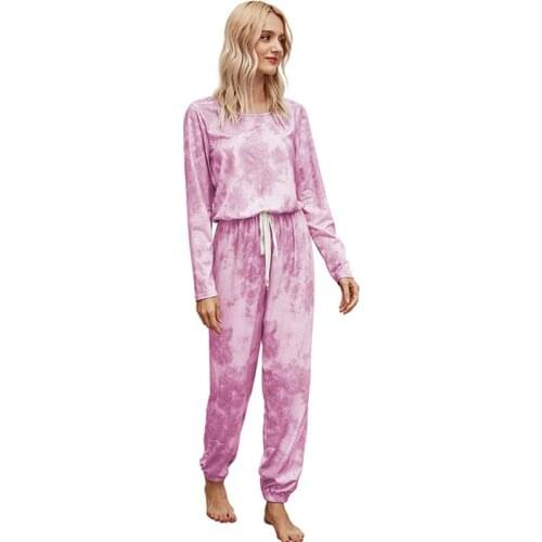 Womens Pajamas Tie Dye Lounge Wear Loungewear Women Pajamas Set Sleep Set Lounge Set Long Sleeve Sleepwear One-Piece