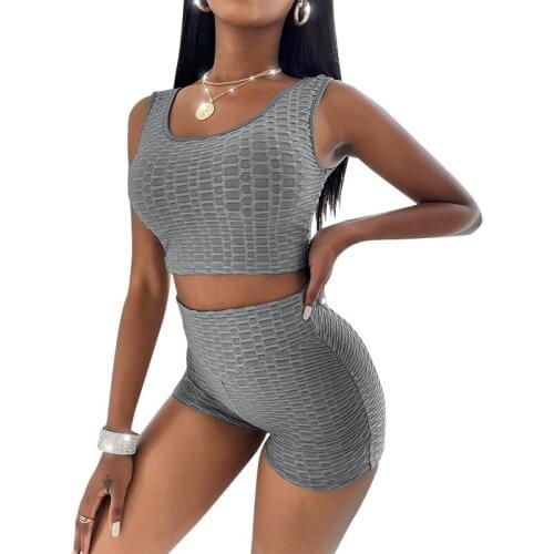 2pcs Womens Yoga Set Solid High Waist Vest+Shorts Seamless Outfit Push Up Fitness Tracksuit Sports Suits Athletic Wear Outfit