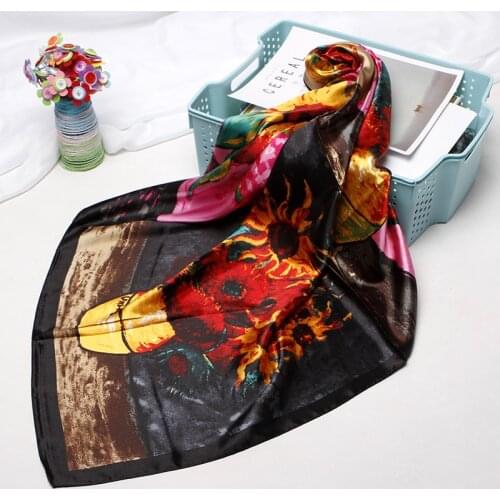 Fashion Floral Print Hijab Scarf For Women Square Shawl Silk Satin Head Scarfs Female 90*90cm Scarves For Ladies Spring Dropship
