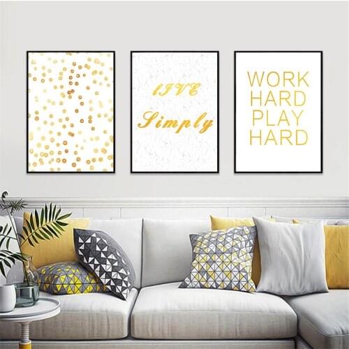 Gold Posters and Print Inspirational Words Live Simply Wall Art Work Hard Play Hard Only Gift Canvas Picture Decorative Painting