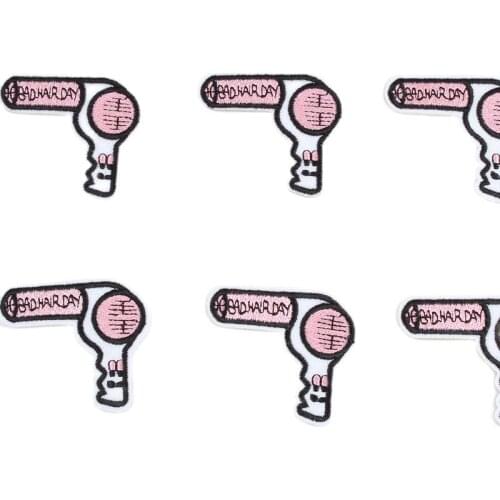 10pcs Cartoon hair dryer Patches Embroidered Garments Stickers Iron On Jeans Bags hats Pants Coats Decoration Appliques Badge