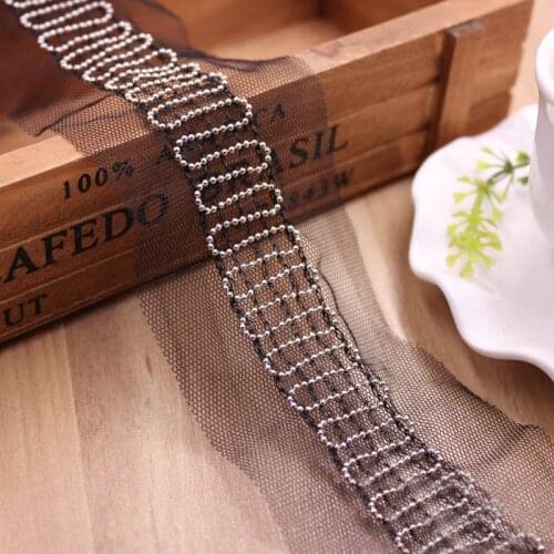 10yards/lot Silver Metal Chain Lace Tapes Accessary Lace Mesh Metal Beaded Trim for DIY Clothing