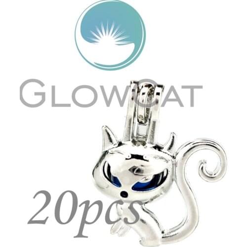 20x KK909 Animal Grace Cat Beads Cage Jewelry Making Perfume Diffuser Aroma Oyster Pearl Cage Locket Pendant