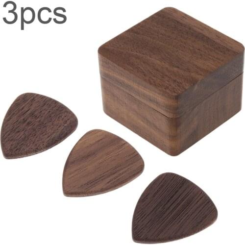 3pcs Wood Material Guitar Picks Plectrum with Wood Box for Acoustic Bass Electric Ukulele Guitars