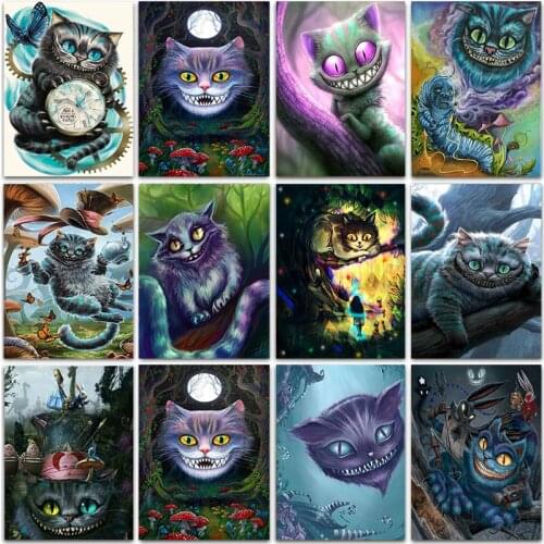 5D Diamond Painting Cheshire Cat Diamond Embroidery Cartoon Animal Cat Diamond Mosaic Cross Stitch Kit Home Decor Painting Cat