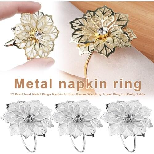 6Pcs Flower Design Napkin Rings Metal Gold Napkin Buckle Napkin Ring Holder Hotel Birthday Wedding Party West Dinner Table Decor