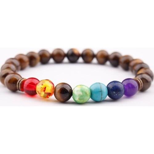 8mm tiger eye Punk multicolor Agate Chakra Healing Reiki Buddha Yoga Bracelet elastic adjustable Volcanic Stone Bangles rfd24