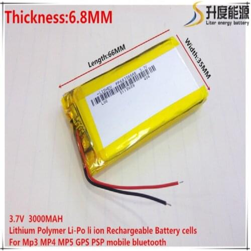 Free shipping 1pcs/lot 683566 3.7 V lithium polymer battery 3000 mah DIY mobile emergency power charging treasure battery
