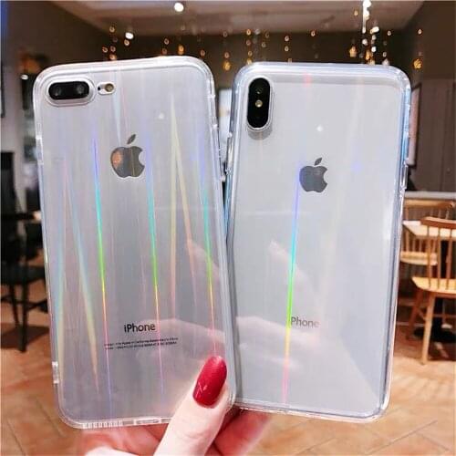 Gradient Aurora Rainbow Laser Phone Case For Iphone 12 11 Pro Max X Xr Xs Max 6 6s 7 8 Plus Transparent Acrylic Back Cover Funda