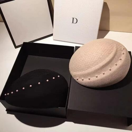 Europe And America New Winter Lady Retro Net Yarn Wool Beret Stewardess Hat Fashion Bonnet Hat Boina Baret Painter Black Hat