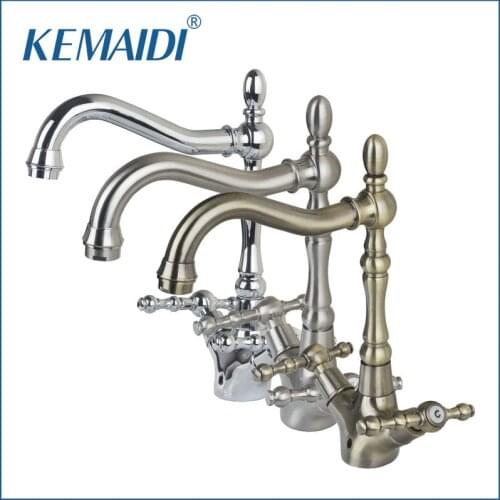 KEMAIDI Bathroom Solid Brass Faucets,Mixers &Taps Swivel Hot And Cold Mixer Tap Dual Handles Bathroom Faucet Deck Mounted Mixer