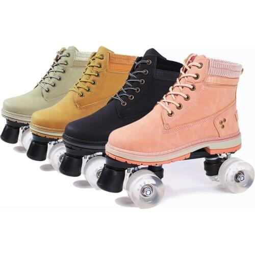 2021 New Design Summer Quad Sneakers Kick Roller Skates Woman Man Kids Double Row Plates With Flash 4-Wheels Europe Size 36-42