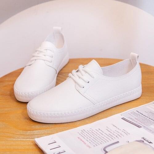 Fashion Woman Shoes New Fashion Women Shoes Casual Flats PU Leather Soft Solid Color Simple Women Casual White Shoes Sneakers