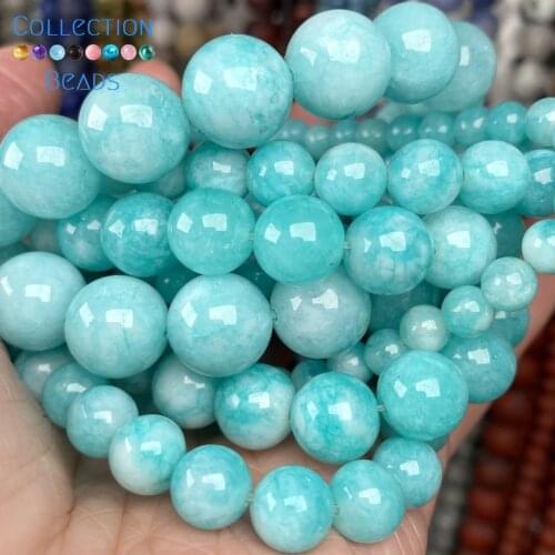 Natural Stone Blue Jades Spacer Loose Round Beads For Jewelry Making 6-10 MM DIY Bracelets Accessories Wholesale 15"
