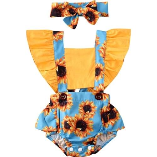 Citgeett Summer 2PCS Newborn Infant Baby Girl Sunflower Bodysuit Patchwork Jumpsuit Clothes Outfit Summer
