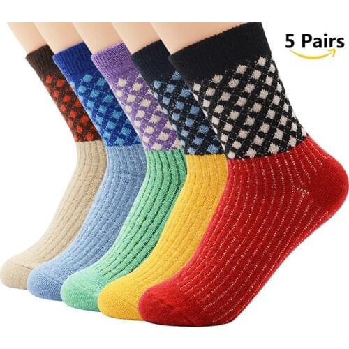 Fashion Unisex Mens Womens Colorful Patchwork Casual Dress Socks Winter Cotton Retro Wool Socks Rainbow socks Warm sock female