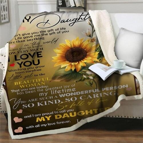 Soft Flannel Blankets To My Daughter Message Letter Quilts Blanket sunflower Printed Home Textiles Bedding Express Love Blankets