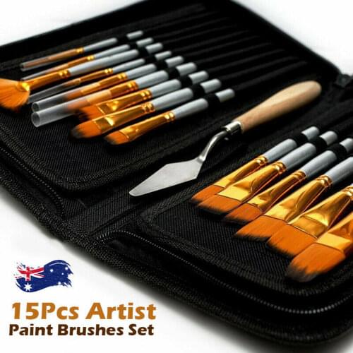 15 Pcs Paint Brush Set Oil Watercolor Gouache Painting Pop-up Carrying Case Palette Knife And Sponge Art Supplies Stationery