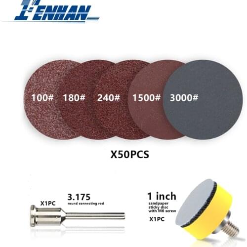 52pcs 25mm/1Inch Sanding Paper Set 100-3000 Grit Sanding Discs + 1" Abrasives Hook & Loop Backer Plate + 1/8 Inch Shank