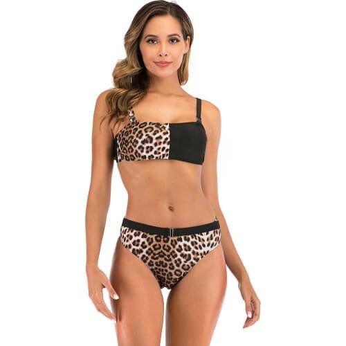 2020 new Womens Sexy Swimsuit Womens Leopard Print Splicing Bikini set Swimsuit summer beach swimming suits