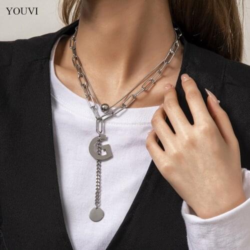 YOUVI Stainless Steel Chain Necklace for Women Fashion Layered G Letter Choker Necklaces 2021 Pedants Jewelry for Neck Collars