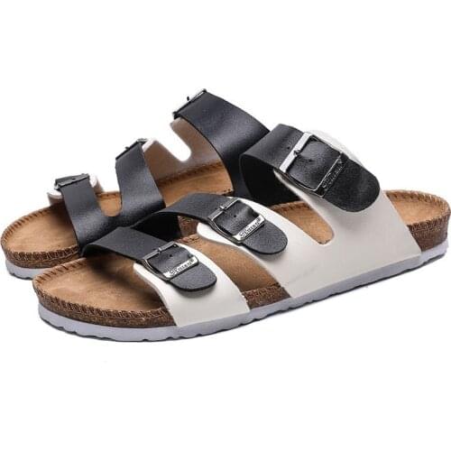 Casual Design Brand Men Flat Shoes Cork Sandals Solid Color Anti Slip Beach Sandals Flip Flops Men Summer Shoes Cork Slippers