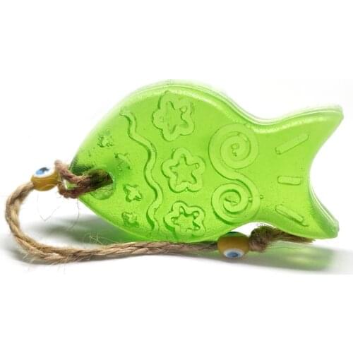 Trasnparent Fish-looking decorative handmade soap gift soap with thread and evil eye bead in green color
