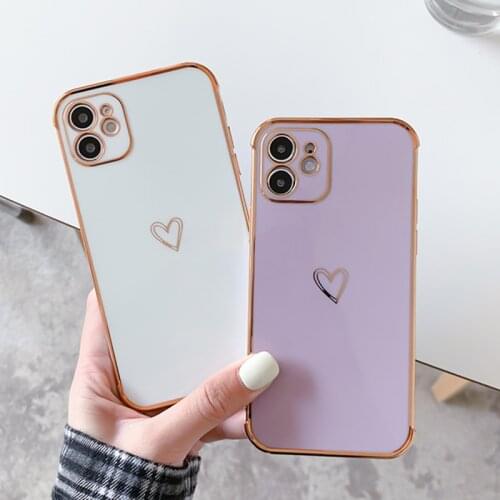 Luxury Plating Heart-shaped Silicone Case For iPhone 11 12 Pro X Xr Xs Max SE 2 Candy Soft Bumper Shockproof Cover On 7 8 Plus