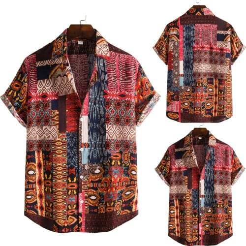 Summer 2021 Ethnic Shirt For Men Casual Vintage Short Sleeve Shirt Camisas Blouse Men Loose Clothing Tops camisas de hombre