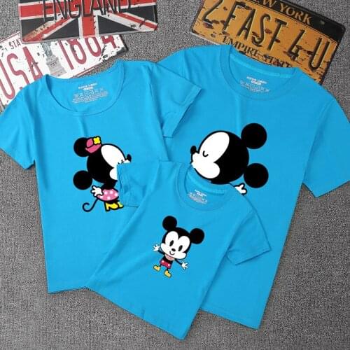 Disney Family outfits Cartoon Mickey Minnie Cotton Short sleeve T-Shirt For Summer Family Matching Outfits Mommy Daddy Kid Tops