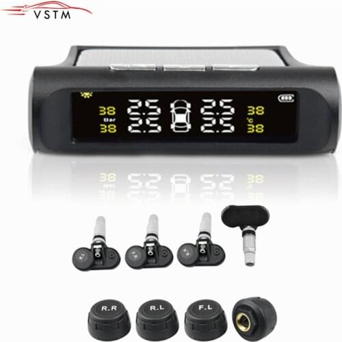 Solar TPMS Car Tire Pressure Alarm Monitor System 4 Wheel Internal External Tyre Sensor Solar Power Digital LCD Display