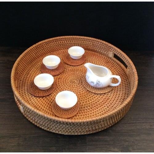 Vietnam Autumn Rattan Weaving Receive A Fruit Basket Candy Snack Round Plate Tray Basket