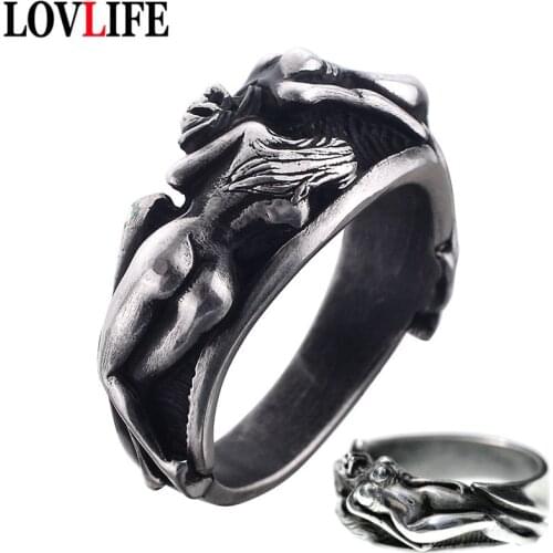 Vintage Men Womans Naked Body Rings Retro Silver Color Finger Ring Gothic Punk Rock Hip Hop Personality Male Jewelry Accessory