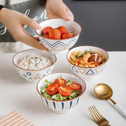Japanese rice bowl underglaze color ceramic tableware single household soup bowl noodles bowl personality lovely dessert salad