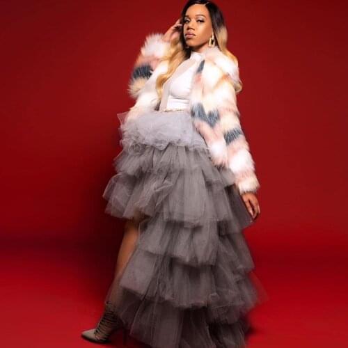 Fashion Mix Color High Low Tulle Skirts Women 2020 Ruffles Tiered Elastic Tulle Skirt Plus Size Long Tulle Maxi Skirt