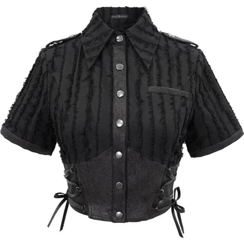 Punk womens dress waist slim short jacket summer short sleeve shirt street rock sand gas shirt original design