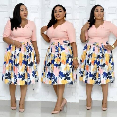 Adogirl Floral Print Short Sleeve Patchwork Dress African Women Plus Size Dress Bow Knot Expansion Big Size Dress Ball Gowns