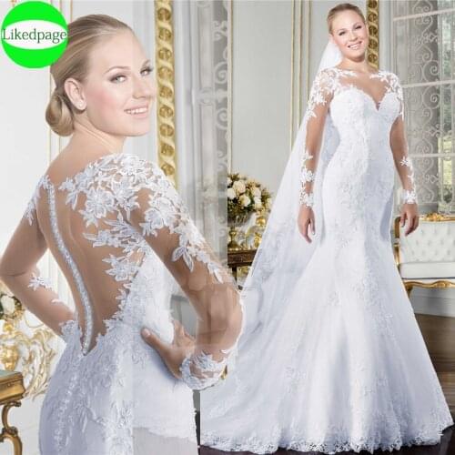 Long Sleeves Wedding Dresses 2021 Mermaid Vestidos De Novia Elegant Lace Appliques Bridal Gowns Robe Mariage Boda Trouwjurk Boho