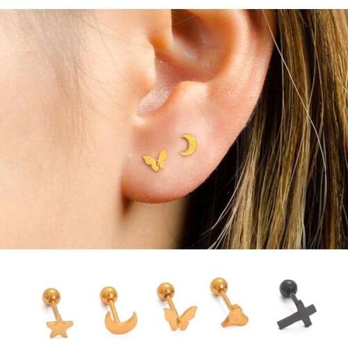 Fashion New 1Pc Mini Full Stainless Steel Cartilage Earrings Piercing Jewelry Helix Tragus Rook Lobe Screw Back Stud Earring