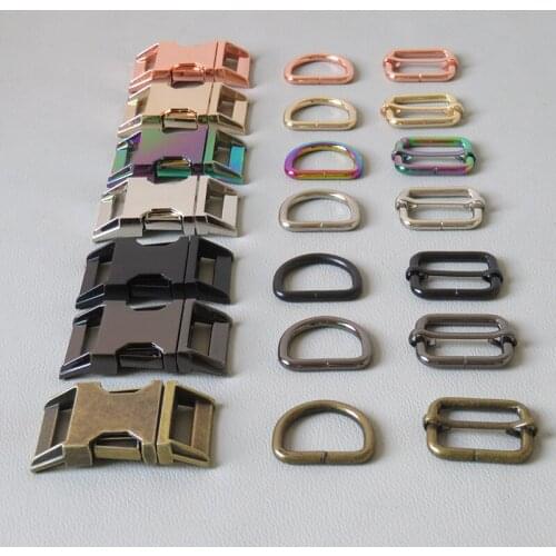 10Sets/Pack 25mm Dog Collar Paracord Metal D Ring Adjuster Belt Loop Release Buckle DIY Accessory Outdoor Harness Hardware Clasp