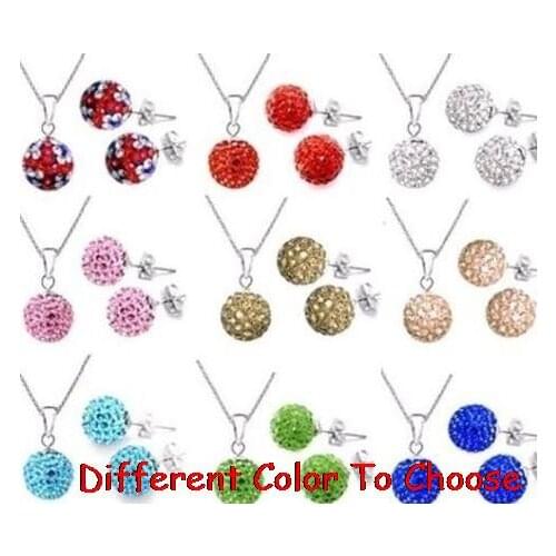 10mm wohr4n rhinestone mix ab clay pave bead 16inch Silver Plated snake chain Crystal crystal set earrings Necklace