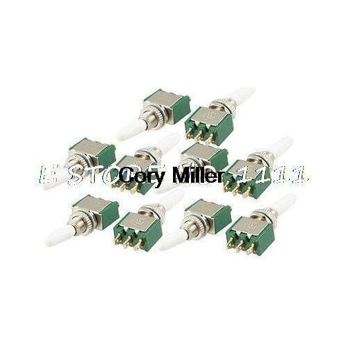 10 Pcs Green AC 250V 2A Latching ON/ON SPDT 3 Solder Pins Toggle Switch