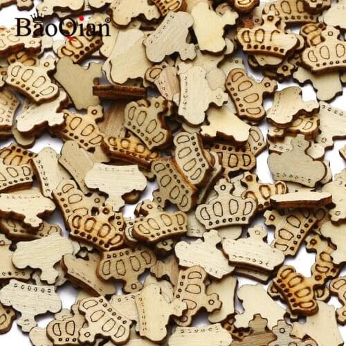 100pcs 9x12mm Mix Crown Shape Natural Wooden Ornament For Scrapbooking DIY Wood Carfts Handmade Accessory Home Decoration