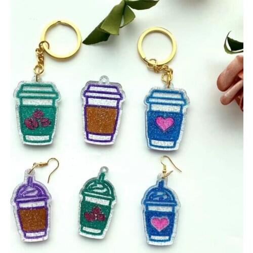 13MC 6 Coffee Cups Keychain Epoxy Resin Mold Earrings Pendant Casting Silicone Mould DIY Crafts Jewelry Casting Tools