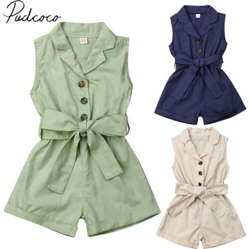 2019 Baby Summer Clothing Infant Kids Baby Girls Clothes One-Pieces Romper Jumpsuit Sash Overalls OL Style Solid Outfits 1-6T