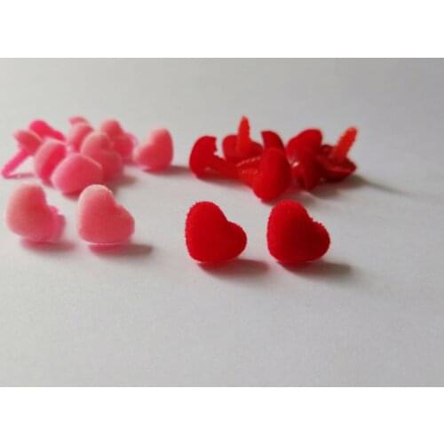 40pcs--new clean12mm heart shape flocking toy nose safety animal doll nose + soft washer for diy doll findings--pink /red option