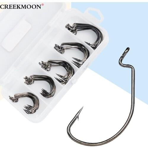 50pcs/Box Sea Offset Wide Belly Crank Hook 1/0#-5/0# Carp Snap Fishing Big Mixed Barbed Hooks Fishhook Bass for Soft Worm Lure