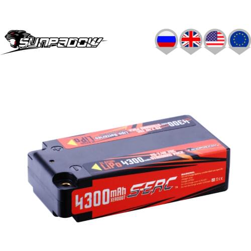 SUNPADOW 2S Shorty Lipo Battery 7.4V 4300mAh 70C Hard Case with 4mm Bullet for RC 1/10 Scale Vehicle Car Truck Tank Buggy Champ